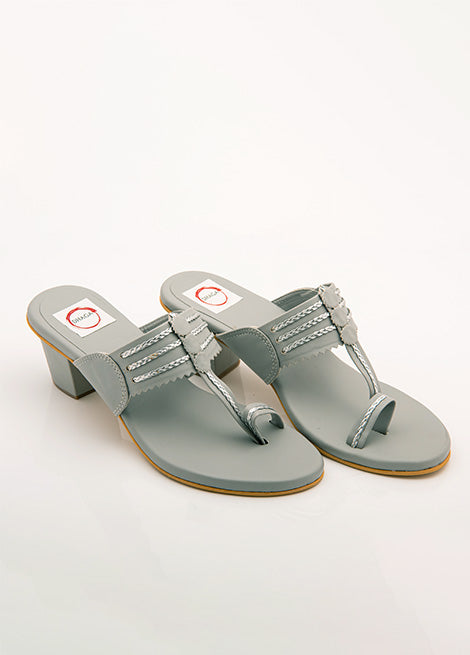 Dhaga Grey Block Heel Kolhapuri for Women