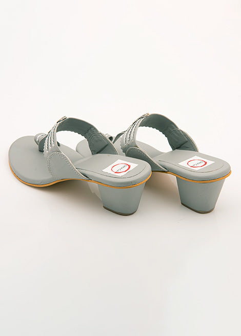 Dhaga Grey Block Heel Kolhapuri for Women
