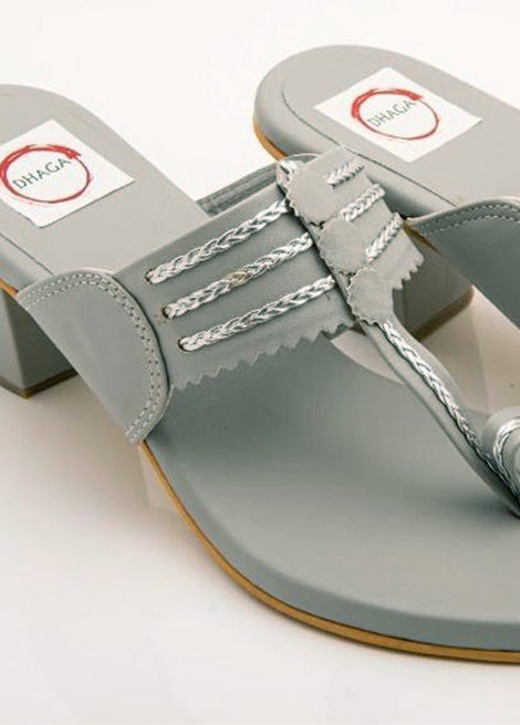 Dhaga Grey Block Heel Kolhapuri for Women