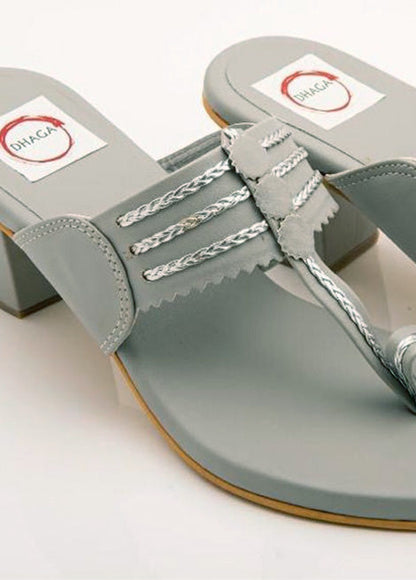 Dhaga Grey Block Heel Kolhapuri for Women
