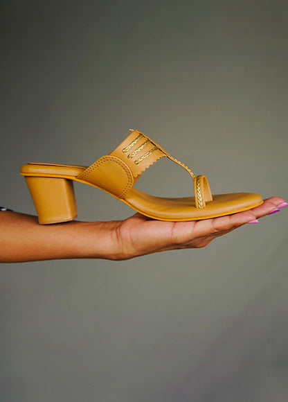 Dhaga Tan Brown Block Heel Kolhapuri for Women