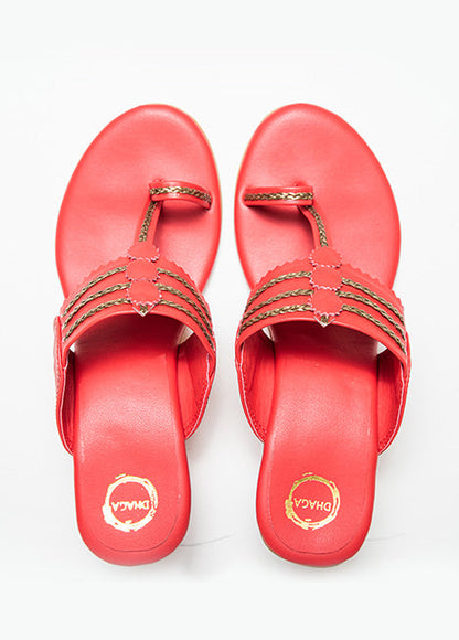Dhaga Red Block Heels Kolhapuri for women