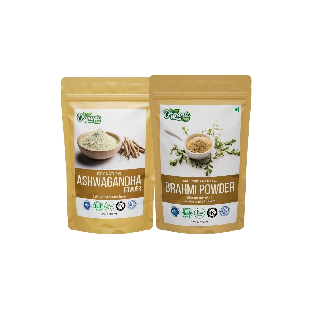 Organic Zing Ashwagandha and Brahmi Powder Combo