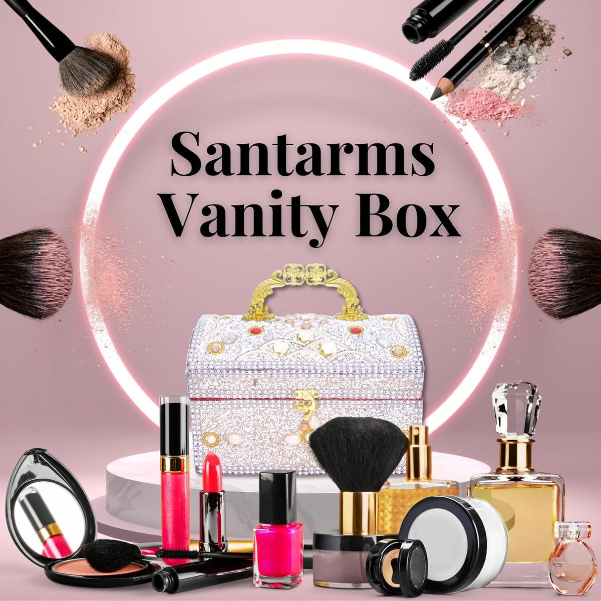 Santarms Handcrafted Wooden Makeup Vanity Box with Mirror White