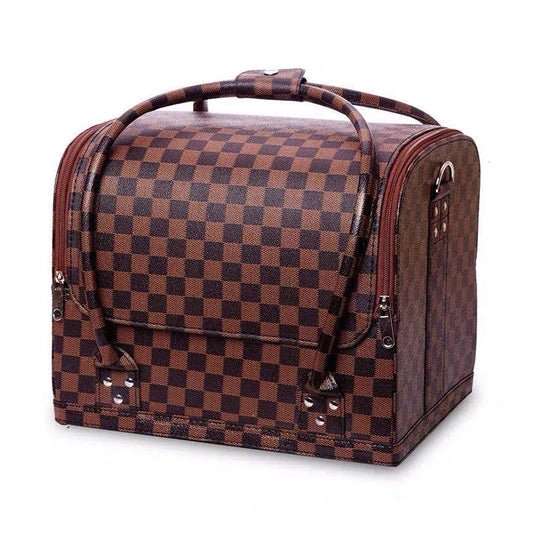FlyKonix Brown Checked Three Layer Makeup Kit Organizer Box
