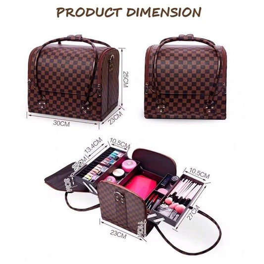 FlyKonix Brown Checked Three Layer Makeup Kit Organizer Box
