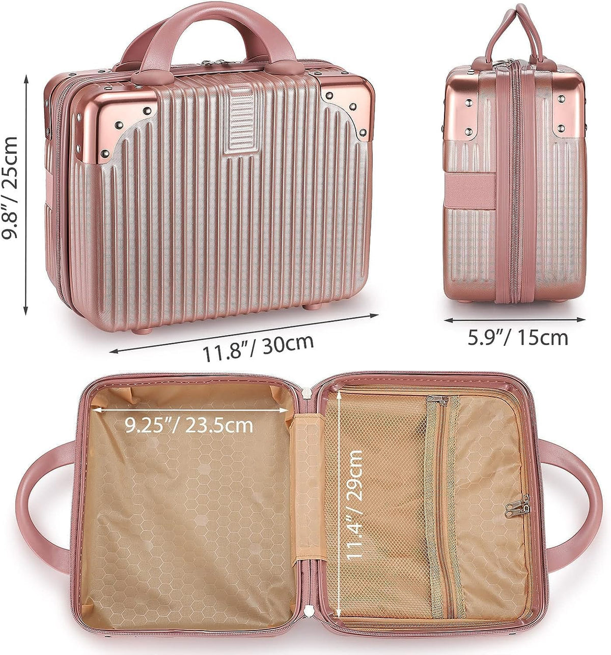 Shoppixo Hard Shell Makeup Vanity Case 30 cm Rose Gold