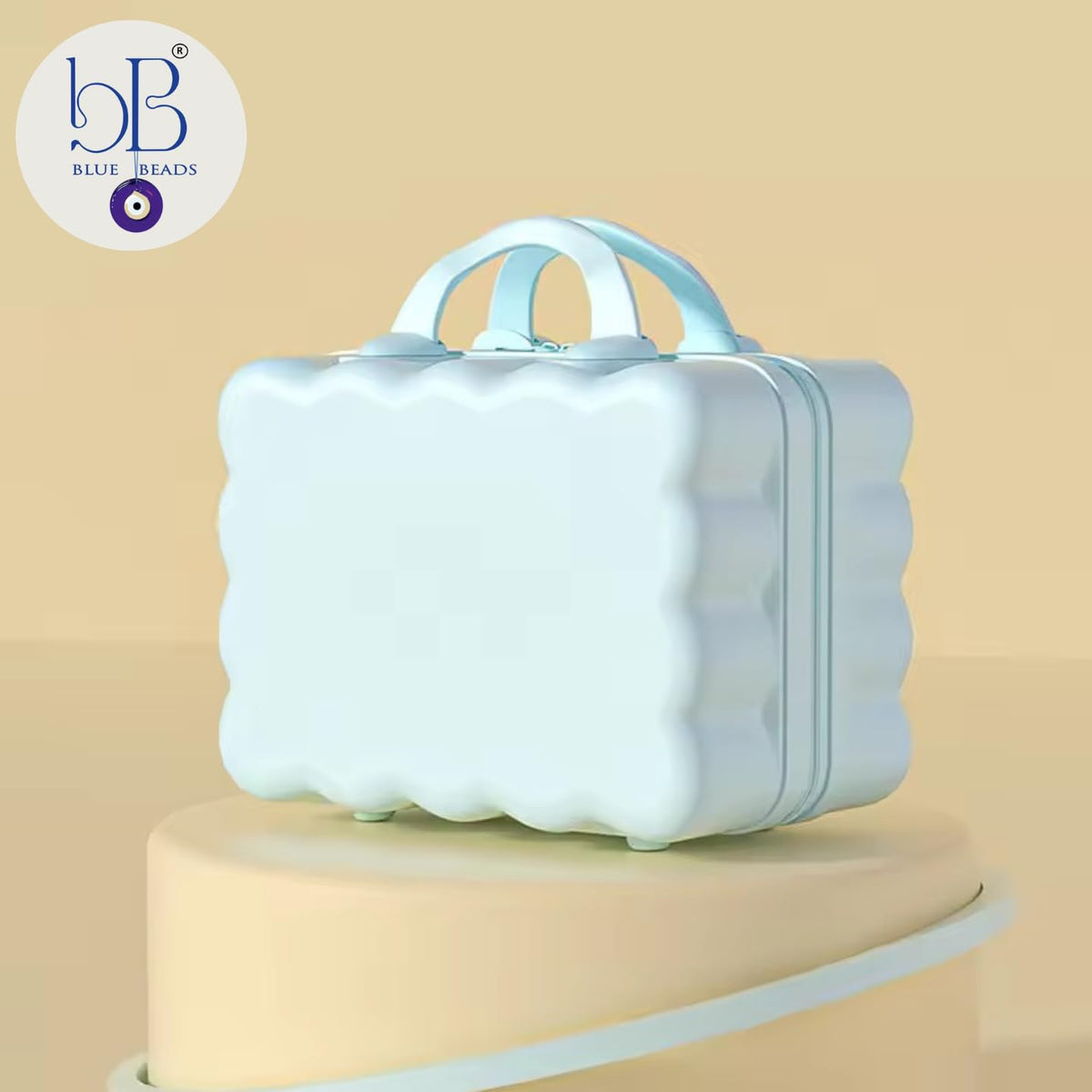 BLUE BEADS Scalloped Hard Shell Makeup Vanity Case 32 cm