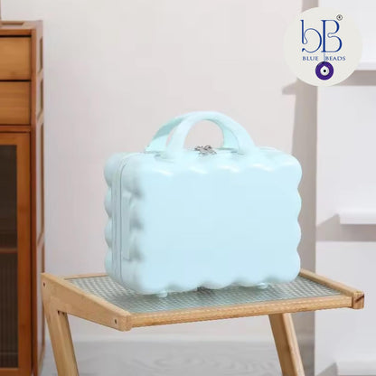 BLUE BEADS Scalloped Hard Shell Makeup Vanity Case 32 cm