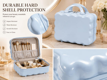 BLUE BEADS Scalloped Hard Shell Makeup Vanity Case 32 cm