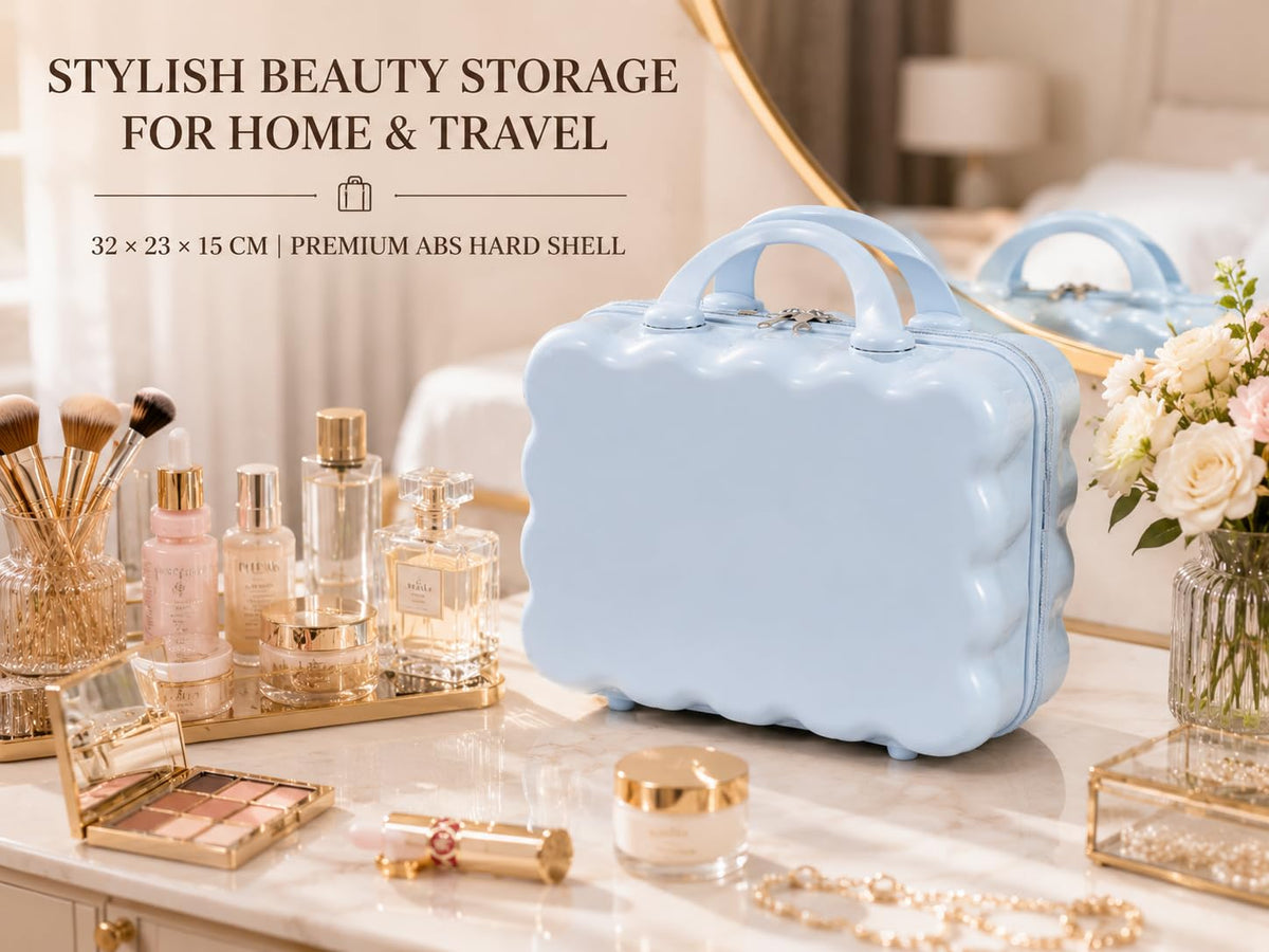 BLUE BEADS Scalloped Hard Shell Makeup Vanity Case 32 cm