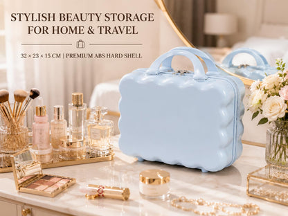 BLUE BEADS Scalloped Hard Shell Makeup Vanity Case 32 cm