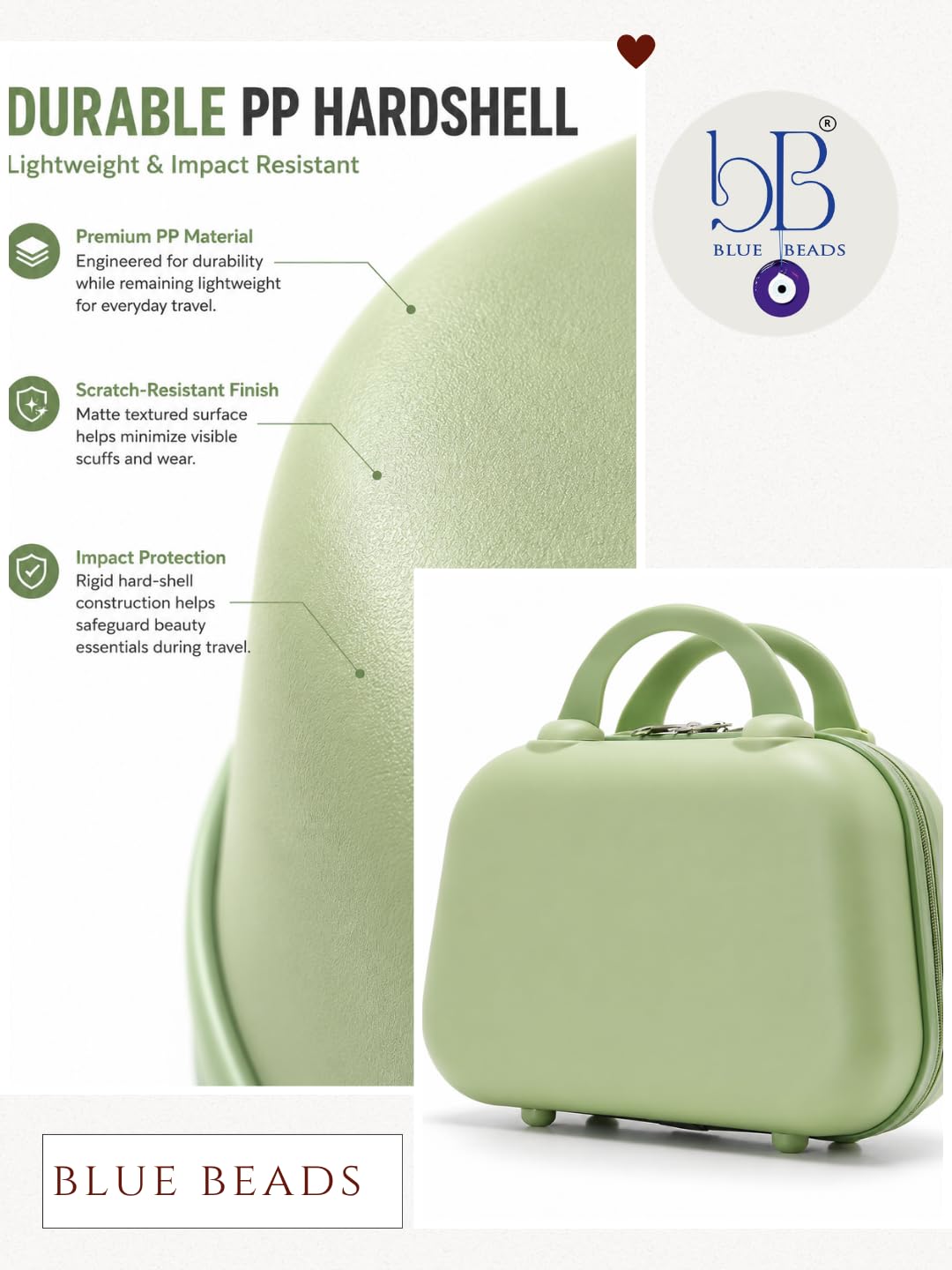 BLUE BEADS Hard Shell Makeup Vanity Case 29 cm Saga Green