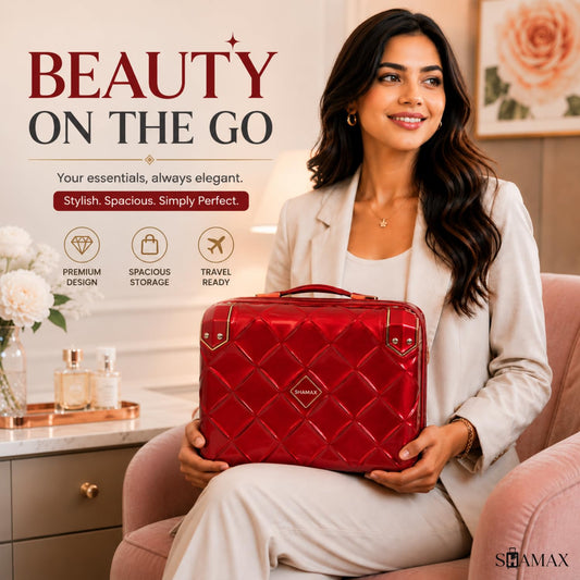 Shamax Quilted Hard Shell Makeup Vanity Case 33 cm Red