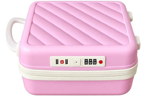 ISOONI Hard Shell Makeup Vanity Case with Combination Lock Pink