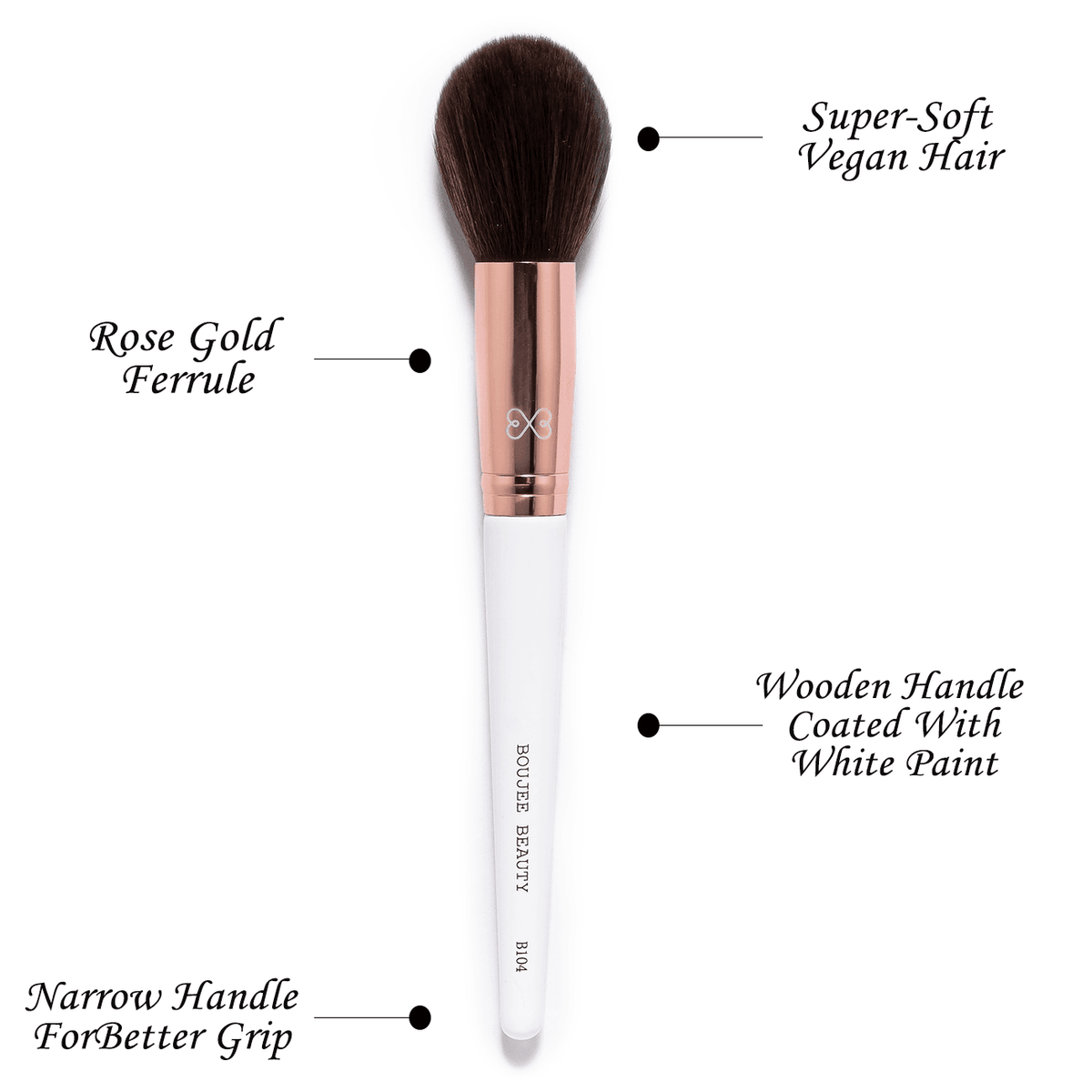 Boujee Beauty B104 blush brush with soft, angled bristles and a sleek black handle, perfect for makeup application. - Image 4
