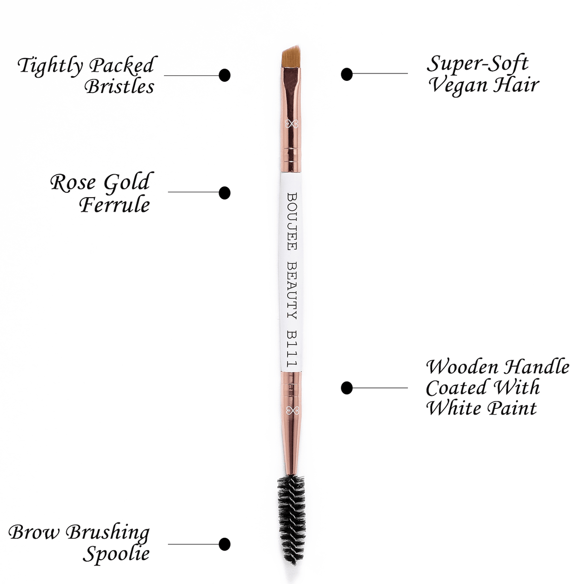 A Boujee Beauty Dual Ended Brow Brush B111, featuring an angled brush and a spoolie, for perfect brows. - Image 4