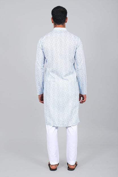 Veshbhoshaa Bluesaanchi Effortlessly Stylish Textured Light Blue Kurta Set For Men - PUSHMYCART