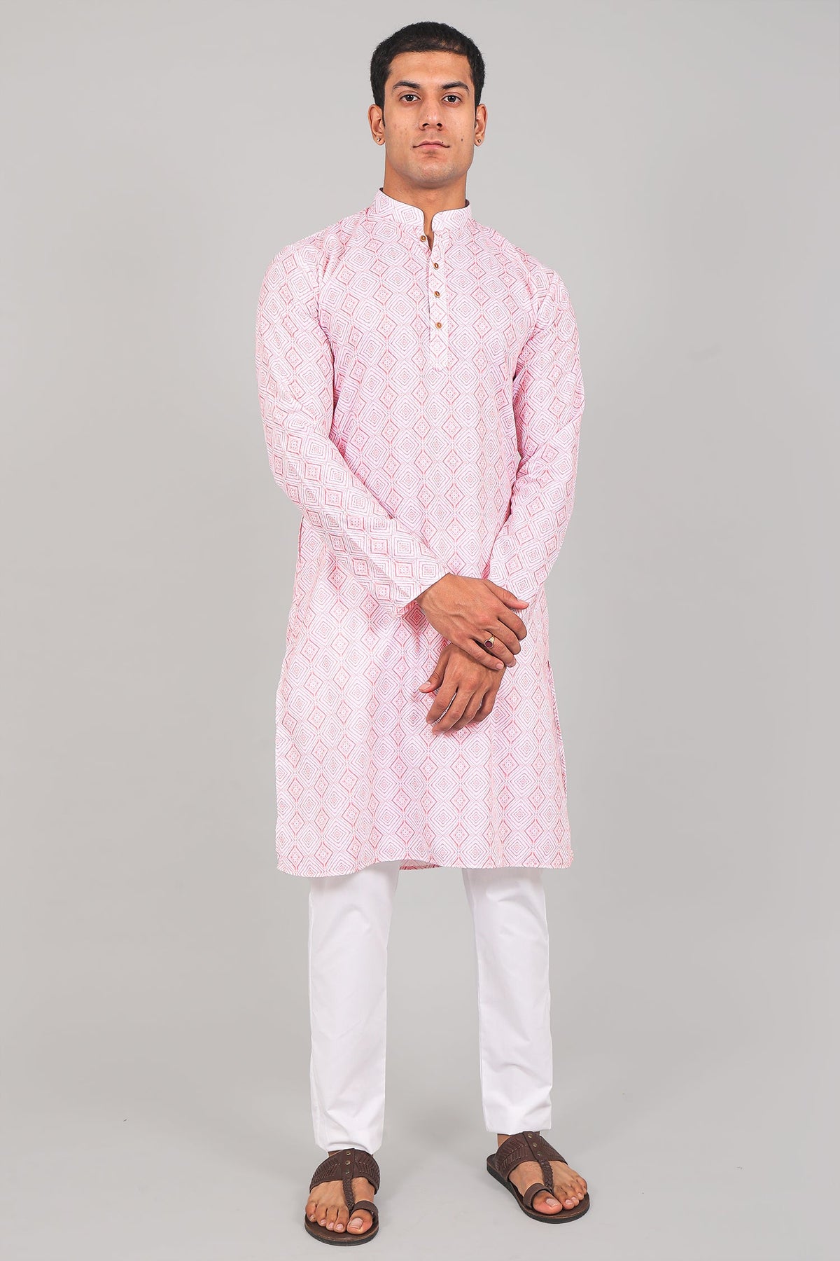 Bluesaanchi Effortlessly Stylish Textured Light Pink Kurta Set for Men