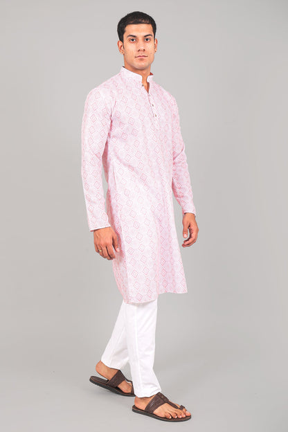 Veshbhoshaa Bluesaanchi Effortlessly Stylish Textured Light Pink Kurta Set For Men - PUSHMYCART