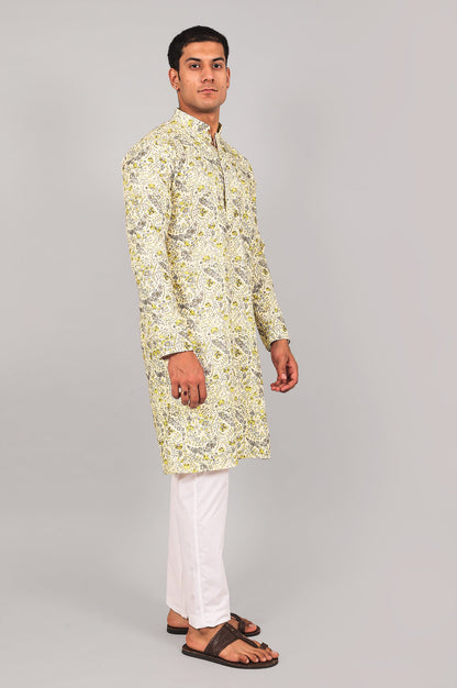 Veshbhoshaa Bluesaanchi Elegantly Casual Cream Flower Kurta Set - PUSHMYCART