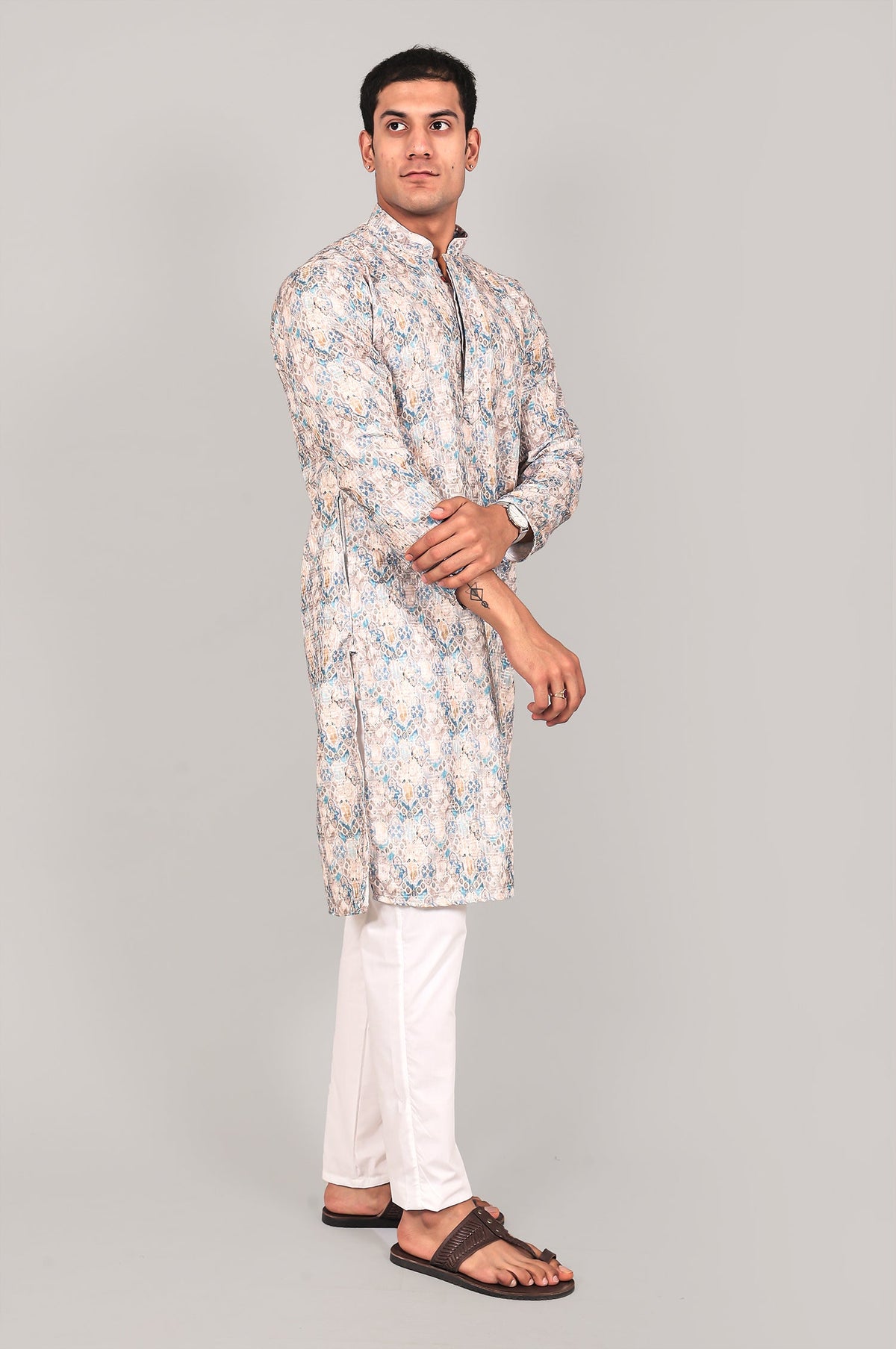 Veshbhoshaa Bluesaanchi Elegantly Casual Cream Textured Kurta Set - PUSHMYCART
