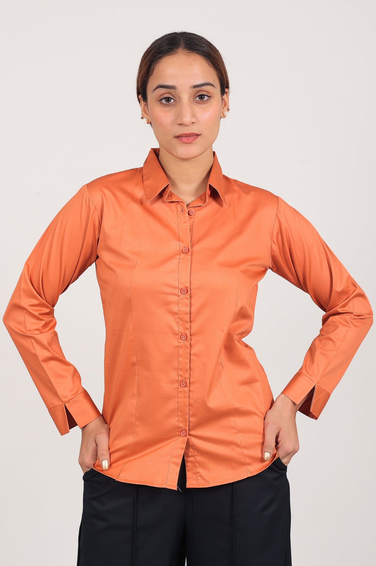 Veshbhoshaa Bluebird Women'S Orange Satin Shirt - PUSHMYCART