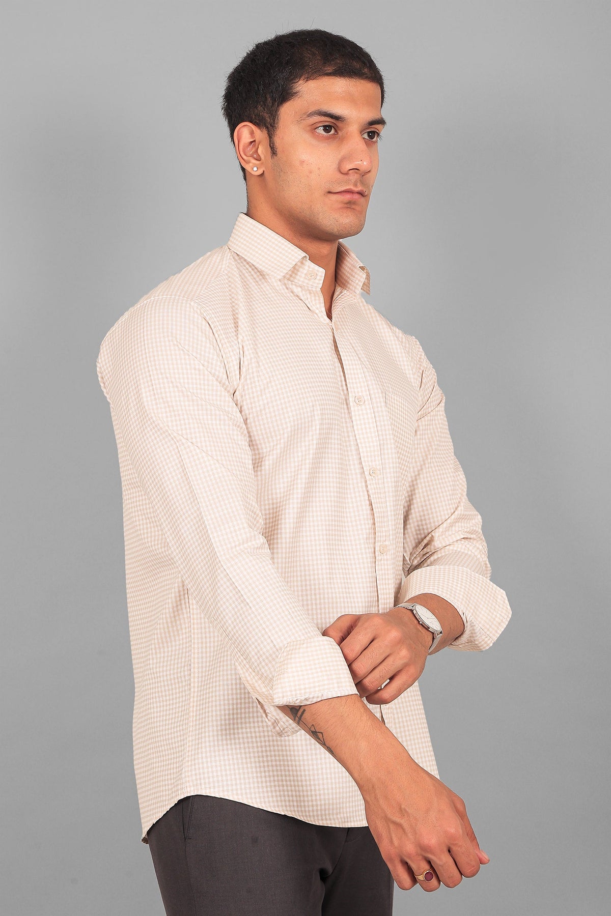 BLUEBIRD MEN'S LIGHT BROWN CHECK SHIRT