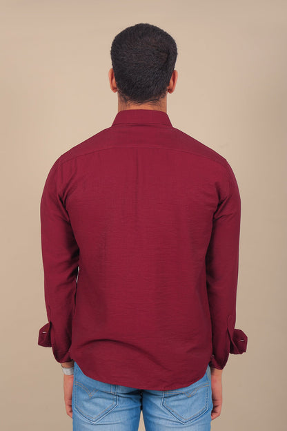Veshbhoshaa Bluebird Men'S Maroon Knitted Plain Shirt - PUSHMYCART