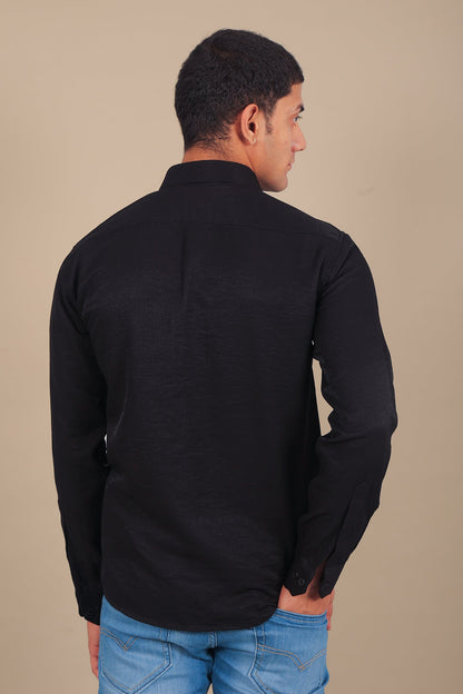 Veshbhoshaa Bluebird Men'S Black Knitted Plain Shirt - PUSHMYCART
