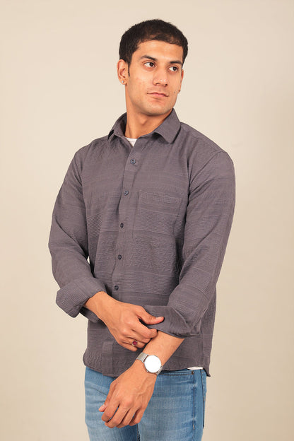 Veshbhoshaa Bluebird Men'S Grey Knitted Jacquard Shirt - PUSHMYCART