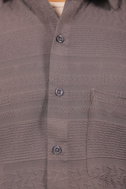 Veshbhoshaa Bluebird Men'S Grey Knitted Jacquard Shirt - PUSHMYCART