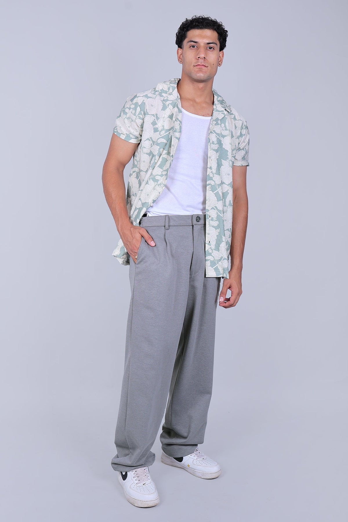 Veshbhoshaa Bluebird Korean Pleated Pant Grey Color - PUSHMYCART