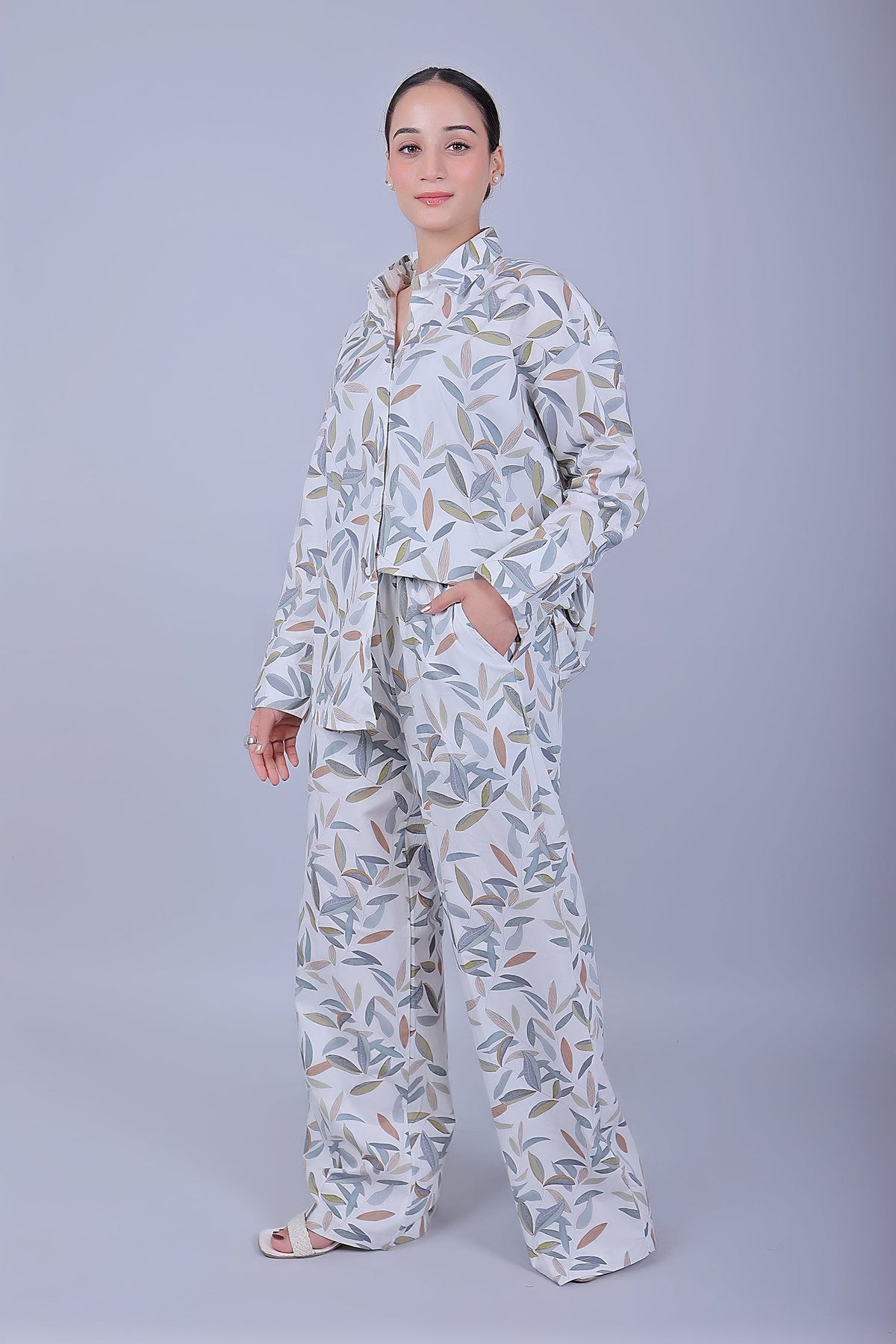 Veshbhoshaa Bluebird Women'S Printed Co-Ord Set Gentle Leaf - PUSHMYCART