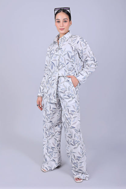 Veshbhoshaa Bluebird Women'S Printed Co-Ord Set White Leaf - PUSHMYCART