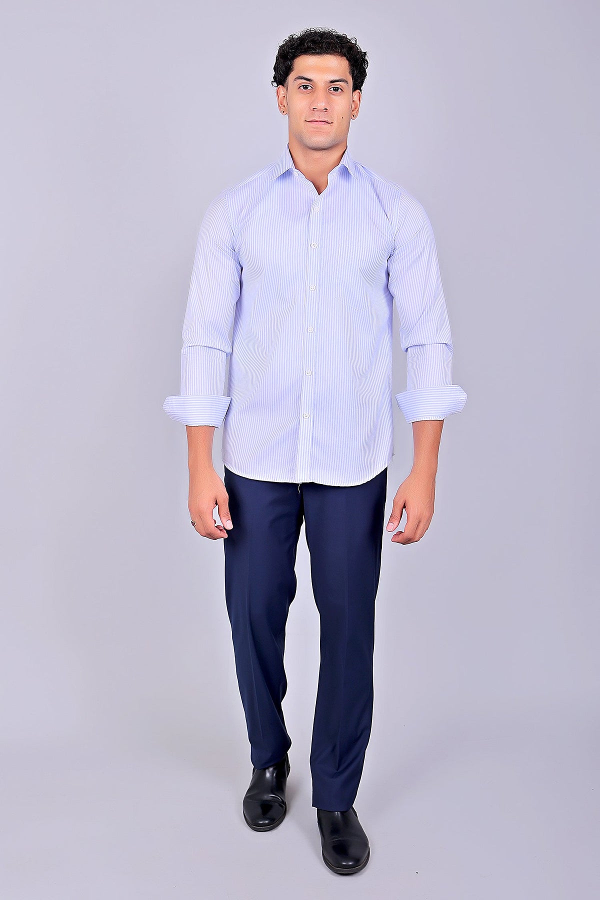 Veshbhoshaa Bluebird Men'S Blue Stretch Band Trousers - PUSHMYCART