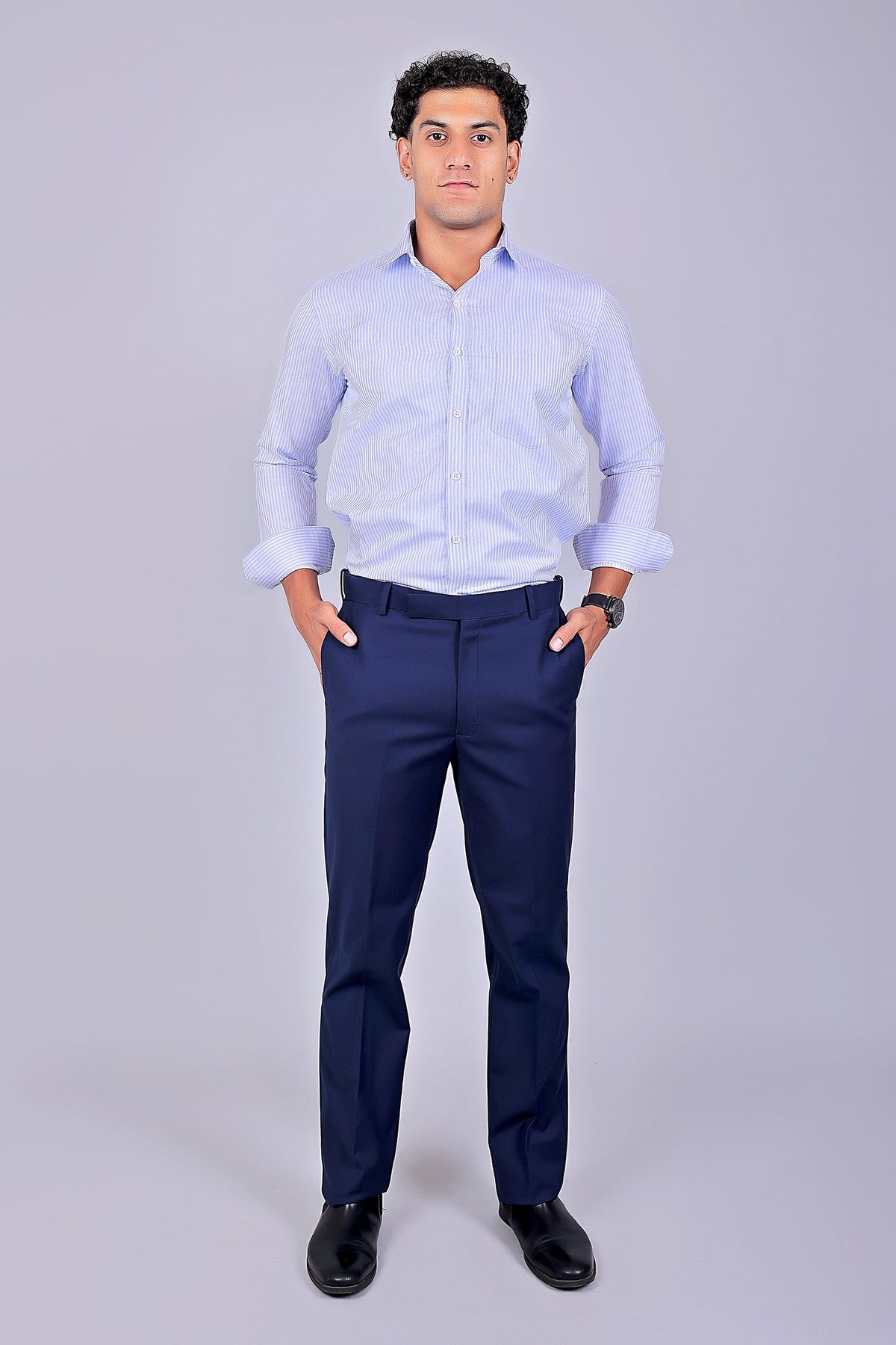 Veshbhoshaa Bluebird Men'S Blue Stretch Band Trousers - PUSHMYCART