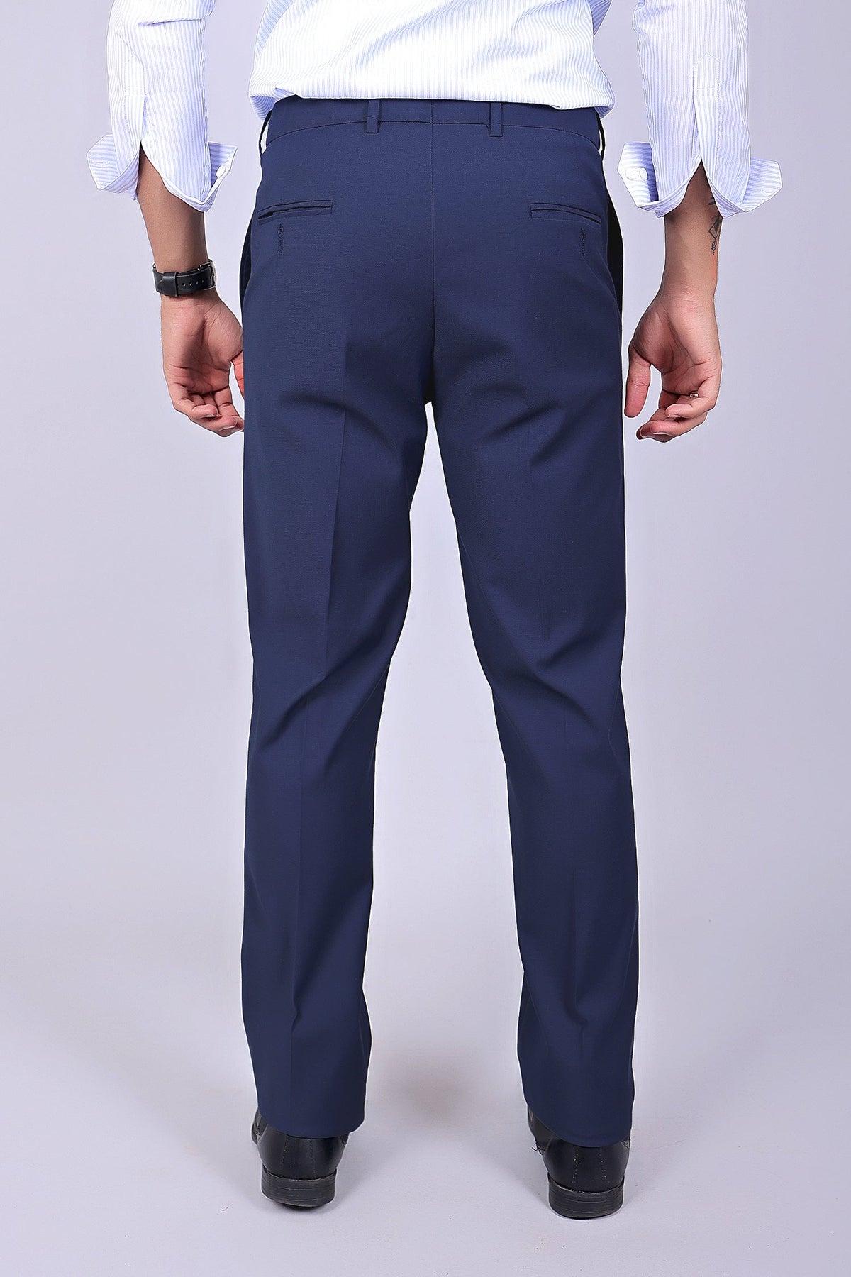 Veshbhoshaa Bluebird Men'S Blue Stretch Band Trousers - PUSHMYCART