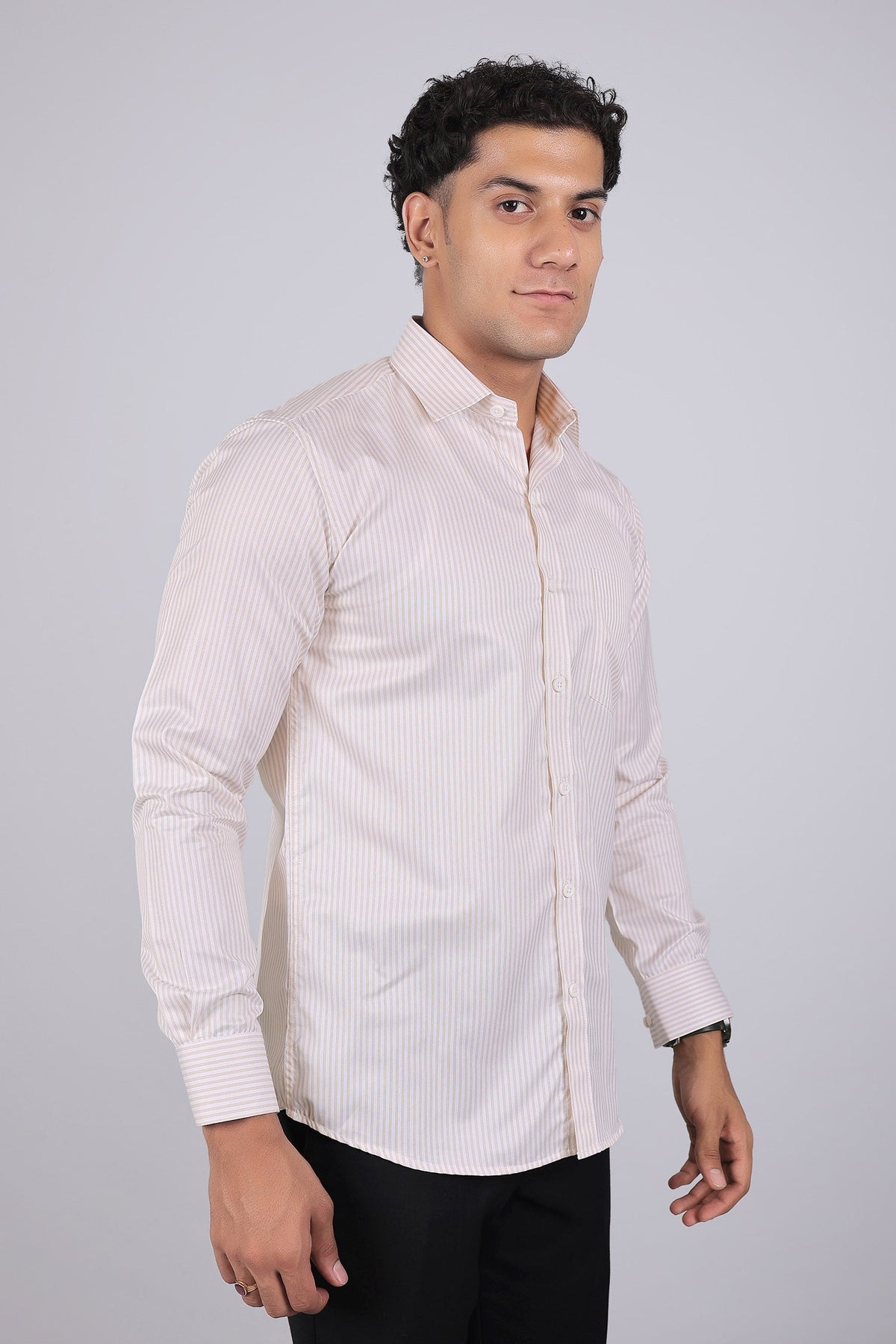 Veshbhoshaa Bluebird Men'S Light Brown Stripe Shirt - PUSHMYCART