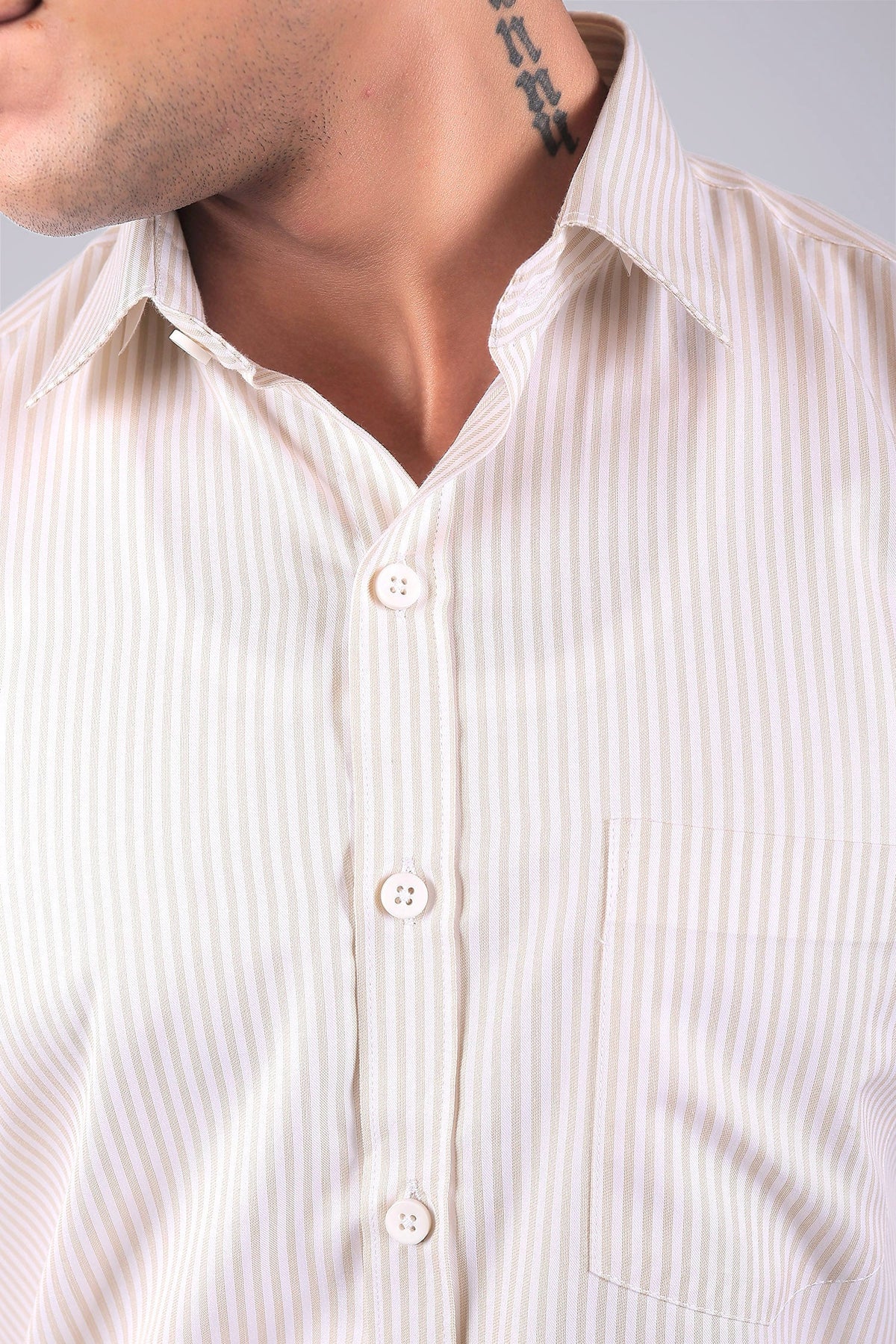Veshbhoshaa Bluebird Men'S Light Brown Stripe Shirt - PUSHMYCART