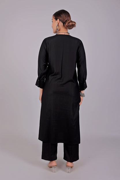 Veshbhoshaa Bluesaanchi Women'S Black Kurti With Trouser Pajama Set - PUSHMYCART