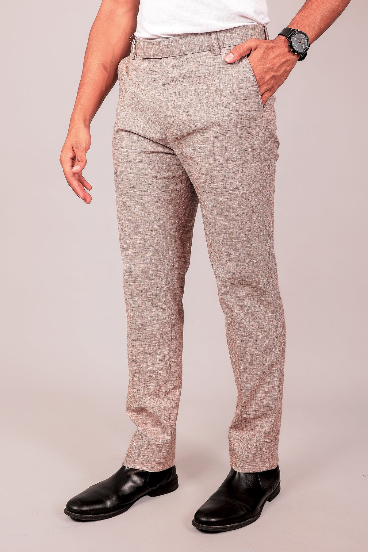 Veshbhoshaa Bluebird Men'S Dark Brown Lycra Linen Formal Trouser - PUSHMYCART