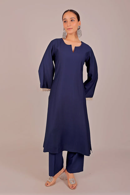 Veshbhoshaa Bluesaanchi Women'S Royal Blue Kurti With Trouser Pajama Set - PUSHMYCART