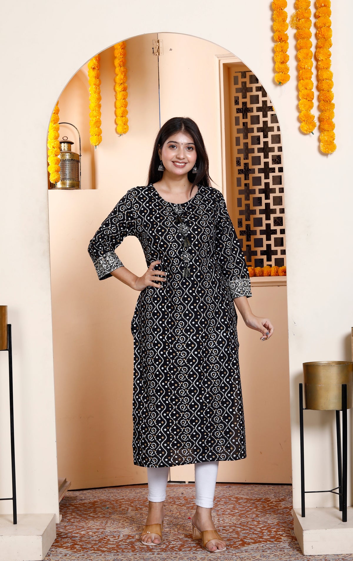 Miravan Womens Rayon Embroidery Black Bandhani Printed Straight Kurti - view 13