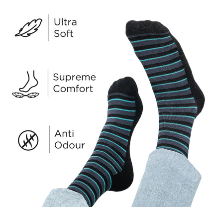 Heelium Bamboo Men Crew Socks (Stripes) - 3 Pairs