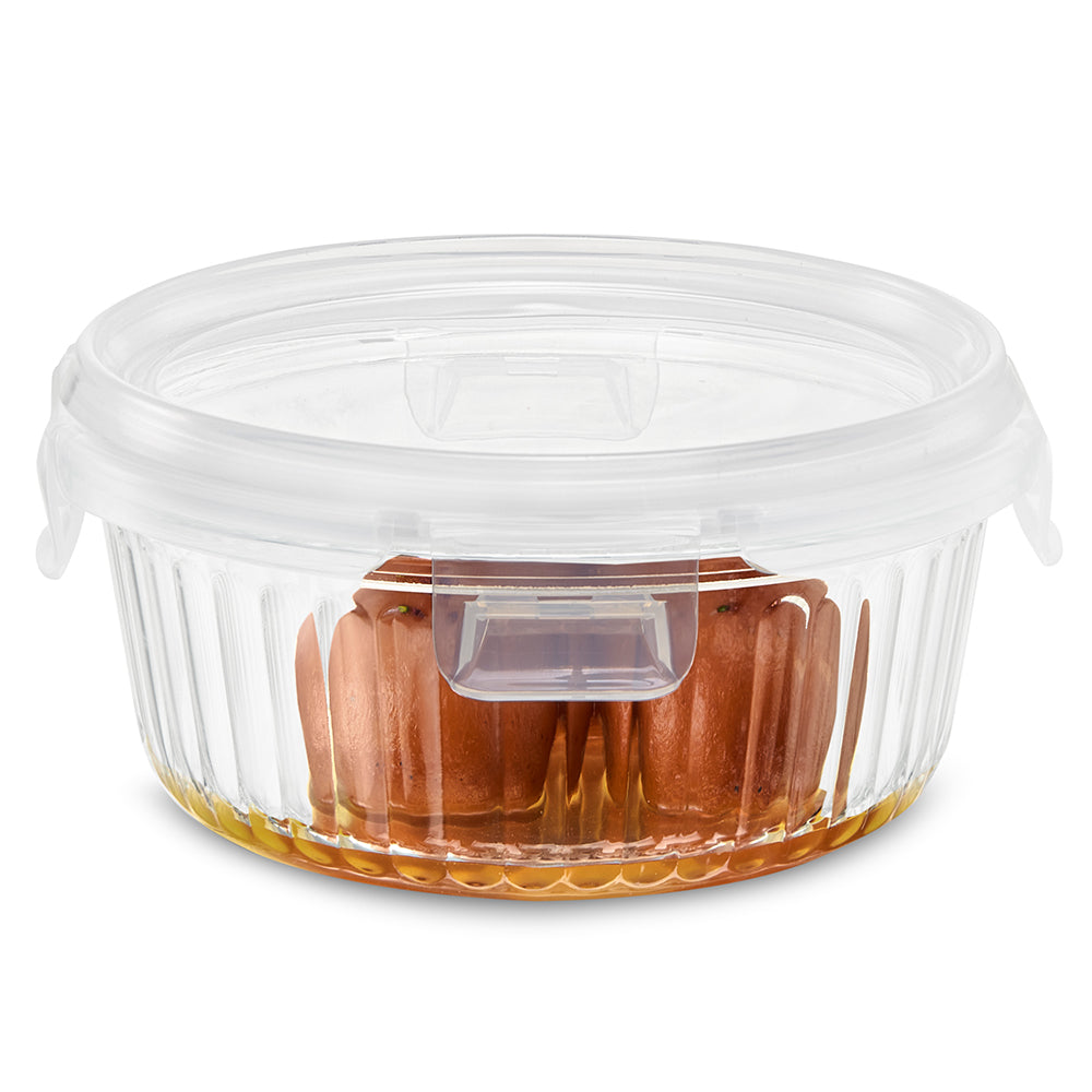 Borosil Klip N Store Round Fluted Glass Container