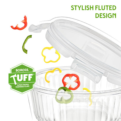Borosil Klip N Store Round Fluted Glass Container
