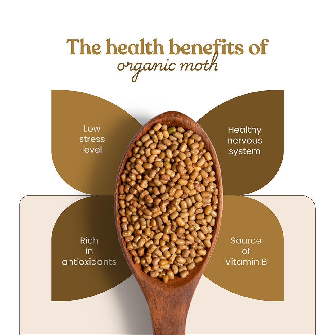 A close-up of Bharat Vedica Organic Moth Beans, showcasing their natural, wholesome appearance and texture. - Image 4