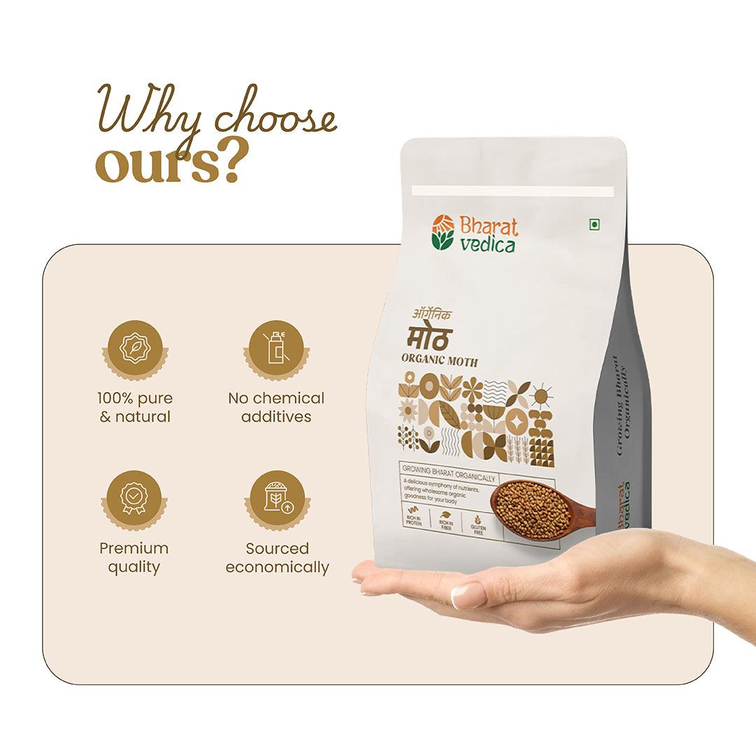 A close-up of Bharat Vedica Organic Moth Beans, showcasing their natural, wholesome appearance and texture. - Image 5