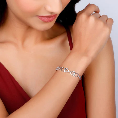 Giva Silver Interlocked Heart Duo Bracelet
